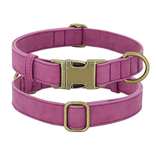 Haustierhalsbänder Hundehalsbänder Hundemarkenhalsbänder Lederhalsbänder mit Metallschnallen (Color : Purple, Size : L) von ELSAIL