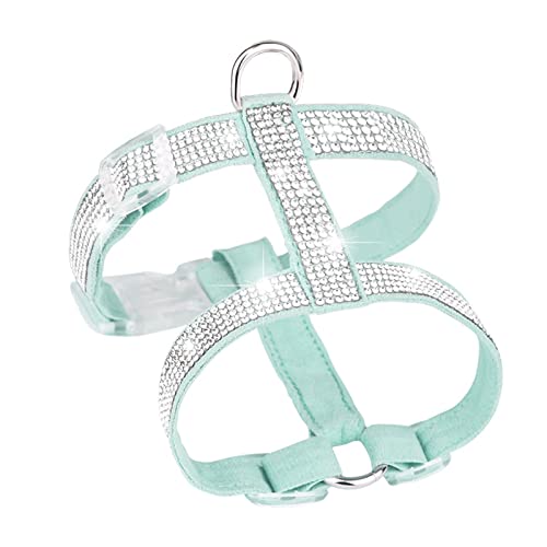 Haustierhalsband, glitzerndes Strass-Haustier-Brustgeschirr, Hundeleinen-Set, I-Träger-Katzenleine for kleine Hunde und Katzen (Color : No Flower Green, Size : S) von ELSAIL