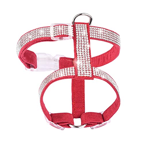 Haustierhalsband, glitzerndes Strass-Haustier-Brustgeschirr, Hundeleinen-Set, I-Träger-Katzenleine for kleine Hunde und Katzen (Color : No Flower red, Size : S) von ELSAIL