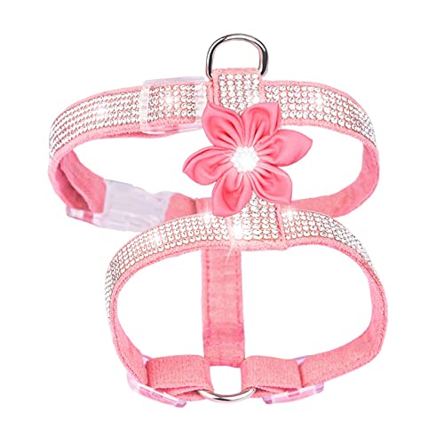 Haustierhalsband, glitzerndes Strass-Haustier-Brustgeschirr, Hundeleinen-Set, I-Träger-Katzenleine for kleine Hunde und Katzen (Color : Pink with Flowers, Size : M) von ELSAIL