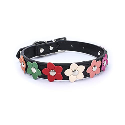 Haustierhalsband Tragbares Blumenhalsband aus PU-Leder mit Katzenleine (Color : Black1, Size : M) von ELSAIL