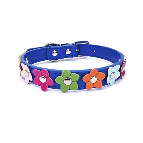 Haustierhalsband Tragbares Blumenhalsband aus PU-Leder mit Katzenleine (Color : Dark blue1, Size : S) von ELSAIL