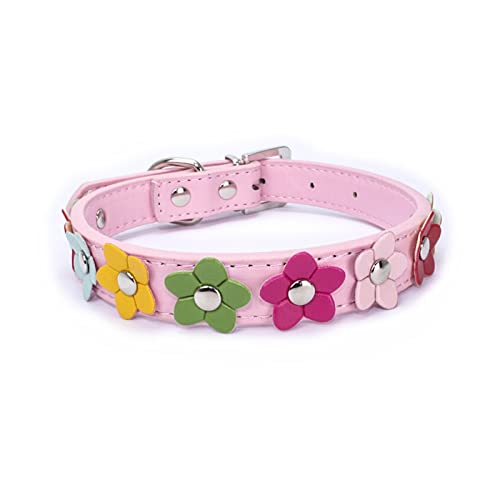 Haustierhalsband Tragbares Blumenhalsband aus PU-Leder mit Katzenleine (Color : Pink1, Size : L) von ELSAIL