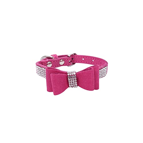 Haustierhalsband mit funkelnden Strasssteinen, verstellbares Lederhalsband mit Schleife, Haustierhalsband for kleine, mittelgroße Hunde und Katzen (Color : Color2, Size : L) von ELSAIL