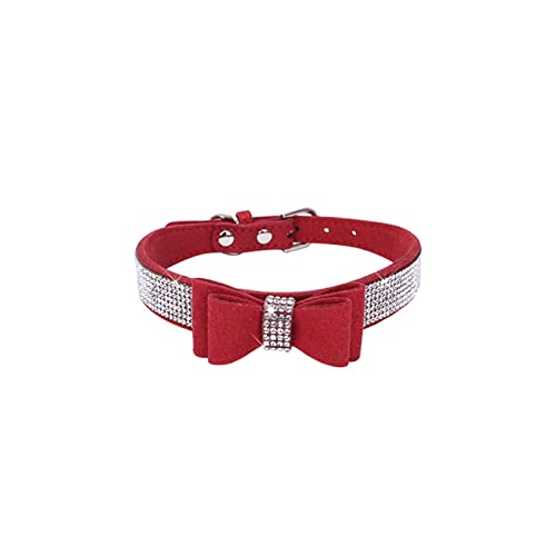 Haustierhalsband mit funkelnden Strasssteinen, verstellbares Lederhalsband mit Schleife, Haustierhalsband for kleine, mittelgroße Hunde und Katzen (Color : Color3, Size : L) von ELSAIL