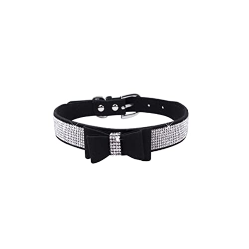 Haustierhalsband mit funkelnden Strasssteinen, verstellbares Lederhalsband mit Schleife, Haustierhalsband for kleine, mittelgroße Hunde und Katzen (Color : Color4, Size : XXS) von ELSAIL