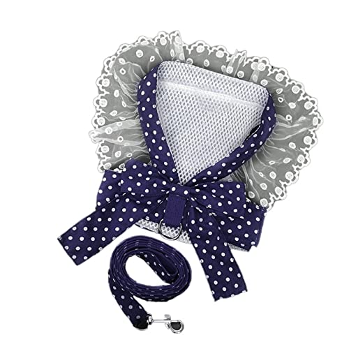 Hundegeschirr Set Spitze Katzenleine Fliege Brustgeschirr Hundehalsband Hundezubehör Hundezubehör (Color : Dark Blue, Size : L) von ELSAIL