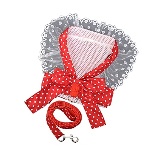 Hundegeschirr Set Spitze Katzenleine Fliege Brustgeschirr Hundehalsband Hundezubehör Hundezubehör (Color : Red, Size : 2XL) von ELSAIL