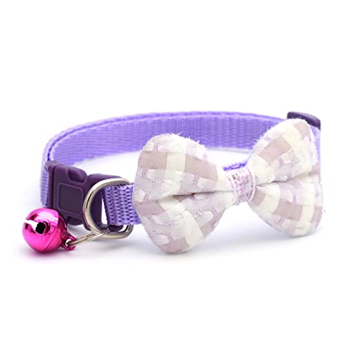 Hundehalsband, einfarbig, Schleife, Welpe, Halskette mit Glocke, verstellbare Katze, Fliege, Haustierzubehör (Color : D-Purple, Size : 19-32cm) von ELSAIL