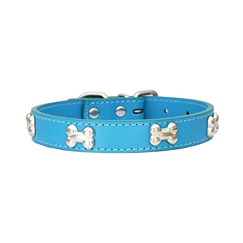 Hundehalsband for Welpen, Mops, Knochenleder, langlebiges Hundehalsband (Color : Blue, Size : XS) von ELSAIL