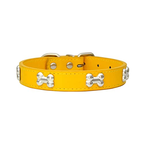 Hundehalsband for Welpen, Mops, Knochenleder, langlebiges Hundehalsband (Color : Gold, Size : S) von ELSAIL