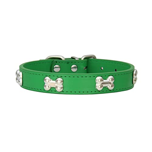 Hundehalsband for Welpen, Mops, Knochenleder, langlebiges Hundehalsband (Color : Green, Size : S) von ELSAIL