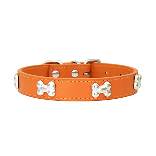 Hundehalsband for Welpen, Mops, Knochenleder, langlebiges Hundehalsband (Color : Orange, Size : S) von ELSAIL