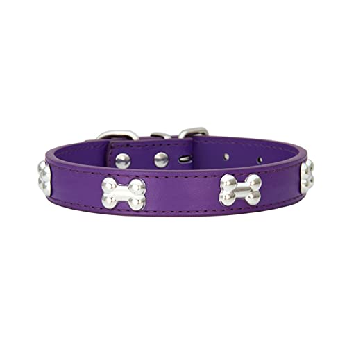 Hundehalsband for Welpen, Mops, Knochenleder, langlebiges Hundehalsband (Color : Purple, Size : S) von ELSAIL