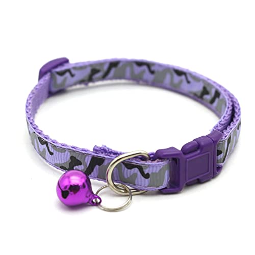 Hundehalsband mit Tarnmuster, verstellbare Hundehalskette mit Glöckchen, Haustierzubehör (Color : Purple, Size : 19-32cm) von ELSAIL