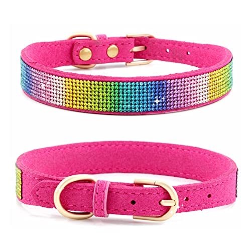 Hundehalsband mit funkelnden Strasssteinen for Welpen und Katzen, verstellbares Lederhalsband for kleine und mittelgroße Hunde und Katzen (Color : B3, Size : M 42X2CM) von ELSAIL