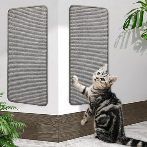 2 Grau Sisal Teppich Katzen Kratzbrett Wand, 50 x 25cm kratzmatte Katze katzengras fertig gewachsen katzenteppich kratzecke für Katzen,Katzenkratzbretter Kratzmatte für Schützt Teppiche und Sofas von ELUBLU