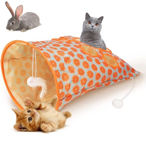 Interaktive Crinkle-Katzentunnel-Tasche – lustige Katzen-Peekaboo-Höhle für Indoor-Katzen, zusammenklappbares Katzentunnel-Spielzeug mit Knisterpapier, Plüschbällen und Mäusen – perfekter Kitty-Tunnel von ELicna