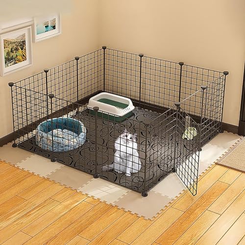 ELzEy Katzenhaus Haustier-Laufstall mit Tür, Kleintiergehege, Katzenkäfige, Hundekäfige for drinnen und draußen, DIY-Haustierzaun aus Metall(Size:108x108x46cm-b) von ELzEy