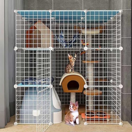 ELzEy Katzenhaus Katzenkäfig for drinnen, Katzengehege, groß, Katzenlaufstall, Abnehmbarer Metall-DIY-Katzenhütten, Frettchen-Kleintierkäfig, groß(Size:110x75x109cm) von ELzEy