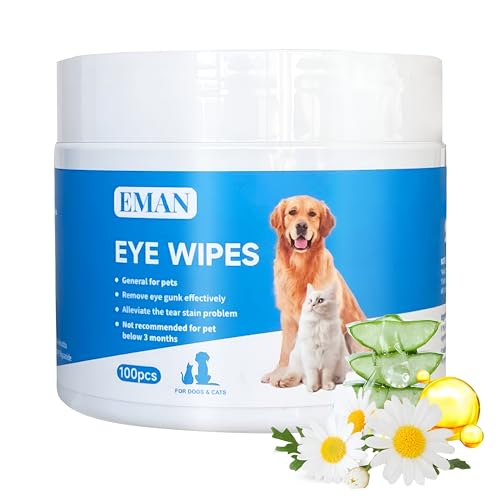 EMAN Pet Eye Wash Pads - 100 Stück, sanfte und sterile Augenpflegetücher für Hunde und Katzen, Tränenfleckenentferner und Augenschmutzreiniger, sicher für den täglichen Gebrauch von EMAN