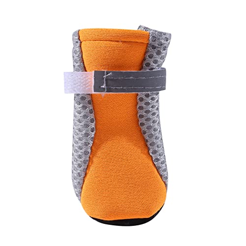 EMFGJ 4PCS Hundestiefel Anti-Rutsch Atmungsaktiver Pfotenschutz Hundeschuhe mit reflektierenden Riemen für kleine mittelgroße Hunde Winterspaziergang im Freien,Orange L von EMFGJ