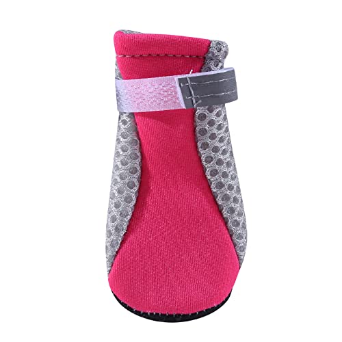 EMFGJ 4PCS Hundestiefel Anti-Rutsch Atmungsaktiver Pfotenschutz Hundeschuhe mit reflektierenden Riemen für kleine mittelgroße Hunde Winterspaziergang im Freien,Rose Rot L von EMFGJ