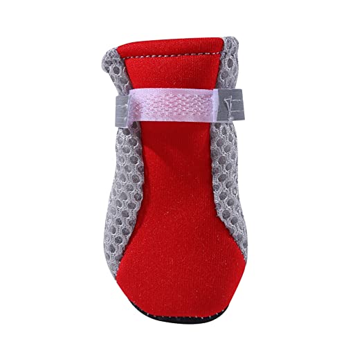 EMFGJ 4PCS Hundestiefel Anti-Rutsch Atmungsaktiver Pfotenschutz Hundeschuhe mit reflektierenden Riemen für kleine mittelgroße Hunde Winterspaziergang im Freien,Rot XL von EMFGJ