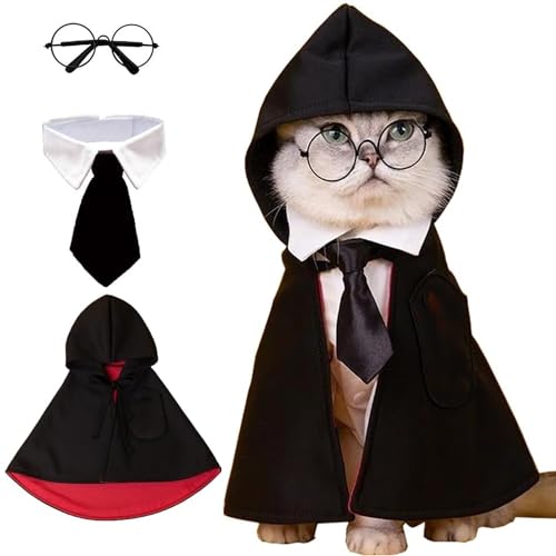 Halloween Hund Katze Kostüm Umhang, Haustier-Kostüm mit Brille und binden, Cosplay Bekleidung für Haustiere, Hunde-Katzen-Halloween-Kostüme von EMHTHME