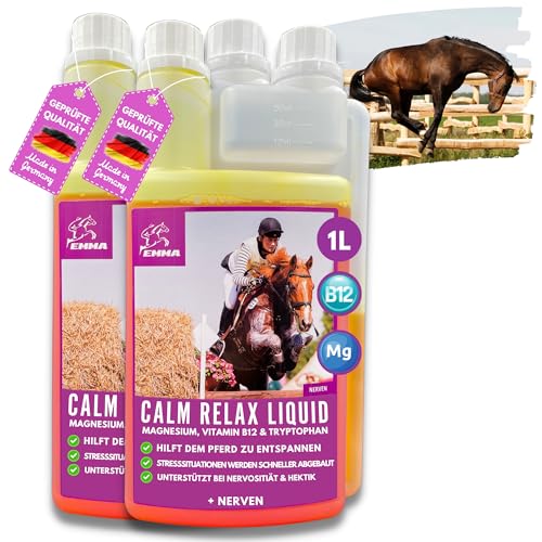 Magnesium Pferd Liquid - Calm Horse - Anti-Stress zur Beruhigung bei Unruhe I L-Tryptophan Vitamin B12 - Futter Mittel Angst gegen Stress I Pferde Relax Liquid Gelassenheit nervöse Pferd 2x1L von EMMA