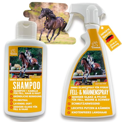 Mähnenspray für Pferde & Pferdeshampoo mit Kamille auch für Hunde 2x500ml I mildes Pferde Shampoo I Schweifspray für Pferde I Hundeshampoo gegen Geruch für irritierte Haut I Fellpflege Hund Pferd von EMMA