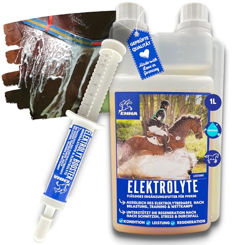 EMMA Elektrolyte Pferd Liquid + Paste I Mineralien Pferd + Vitamin B12 Spurenelemente I Natrium Salze Magnesium Kalium Pferd I Elektrolyte Durchfall Kotwasser I Mineralsalze Pferd 1L 30ml von EMMA