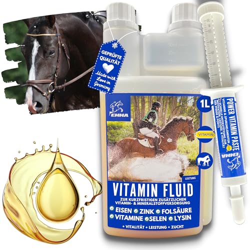 EMMA Pferde Vitamine I Vitamin komplex & Mineralstoffe Pferde Liquid & Vitamin Paste I Vitamin E I Vitamine b komplex Pferd Vitamin-b12 Selen Zink Pferd I B-Vitamine-Komplex hochdosiert 1L 30ml von EMMA