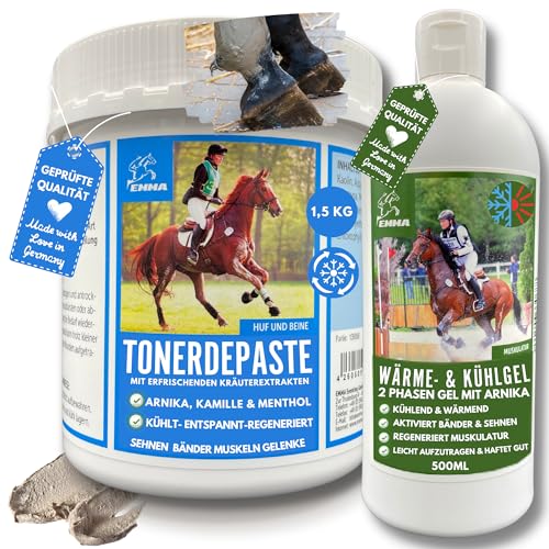 Tonerde Pferd + Pferdesalbe kühlend & wärmend - essigsaure Tonerde I Pferdebalsam + Tonerdepaste für für Gelenke Bänder Sehnen I kühlende Arnika Salbe Entspannung Muskеln & bei Muskelkater 1,5+0,5Kg von EMMA