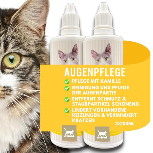 EMMA Augentropfen Katze - Augenpflege für Katzen - Augenreiniger - Tränenfleckentferner Katze Staub Schmutz - Reinigung Tränenflecken - mit Kamille - Katzen Augentropfen beugt Entzündung vor 2x100ml von EMMA