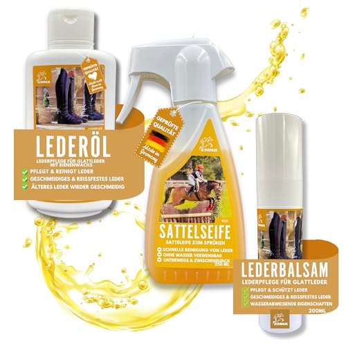 EMMA Lederfett farblos + Lederbalsam + Sattelseife für Glattleder l Pflegemittel, Lederreiniger I Sattelpflege Schuhpflege I Lederpflege Sofa Reinigung Auto Pflege Sattel Schuhe 200ml 250ml 500ml von EMMA