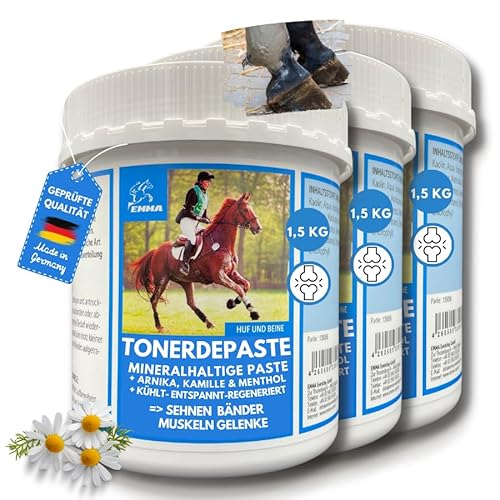 essigsaure Tonerde Pferd ⇒ Tonerde Pferd - Pferdebalsam Kühlend [3 * 1,5Kg] Paste Arnika Salbe Mineralerde - Heilerde Paste Kühlsalbe Pferde Muskulatur - Kühlgel Arnica Gel Muskel Sehnen Gelenke von EMMA