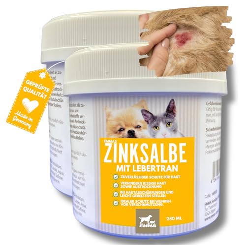 EMMA Lebertran Zinksalbe Pferd ⇒ Zinksalbe Wundsalbe Wundcreme Hund Katze Tiere - Zinkpaste Wunde - Ekzem Zink Creme Gegen Juckreiz – Zinksalbe Hochdosiert – Maukesalbe - Wund Und Heilsalbe 2X 250ml von EMMA