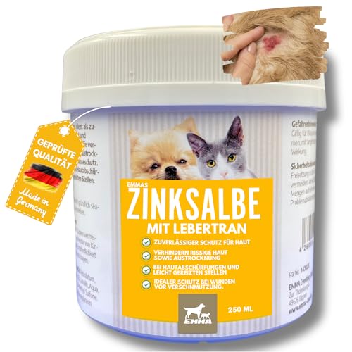 Lebertran-Zinksalbe I Wundsalbe Wundcreme Hund Katze Pferd I Zinkpaste offene Wunde I Ekzem Zink Salbe gegen Juckreiz I Zinkcreme Wundheil I Zinkbalsam Wundheilung I Wund und Heilsalbe Tiere 250ml von EMMA