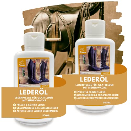 Lederöl - Lederpflege für Ledercouch Auto Leder Sofa Schuhe Sattel Pferd Pflegemittel & Leder Reinigung mit Bienenwachs für Autositze - Lederbalsam Pflege Lederfett farblos für Glattleder 2x500ml von EMMA