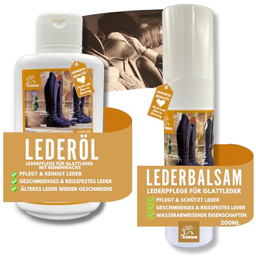 Lederpflege Lederöl mit Bienenwachs + Leder Balsam 0,5 0,2ml Reiniger Leder Lederreiniger Set I Lederfett für Sattel Pferde Trense Auto Schuhe Möbel Ledercouch Jacke Sofa Handtaschen Lederpflege-Set von EMMA