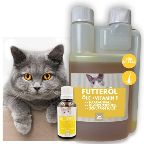 Leinöl Barf Öl für Katzen - Omega 3 & 6 Barföl aus: Leinöl Distelöl Wallnussöl I Futteröl + Vitamin E I Futter Barf Zusatz reich an Omega 3 Omega 6 Fettsäuren ohne Zusätze I Fell Haut Energie 0,25l von EMMA