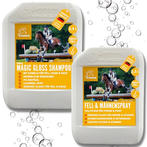 Mähnenspray für Pferde & Pferdeshampoo mit Kamille für Hunde Pferde 2x2,5l I mildes Pferde Shampoo I Pferdepflege glänzendes Fell gegen Geruch I Hundeshampoo I für Glanz & Fellpflege Pferde Zubehör von EMMA