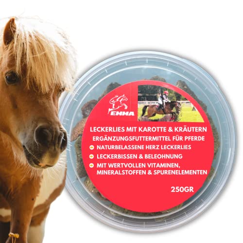 Pferdeleckerlis Kräuter Karotte I Bananen Geschmack - naturbelassene Pferde Leckerli + Pferde Vitamine, Mineralstoffen und Spurenelementen I Zusatz Pferdefutter I Leckerli Pferd Pony Belohnung 250Gr von EMMA