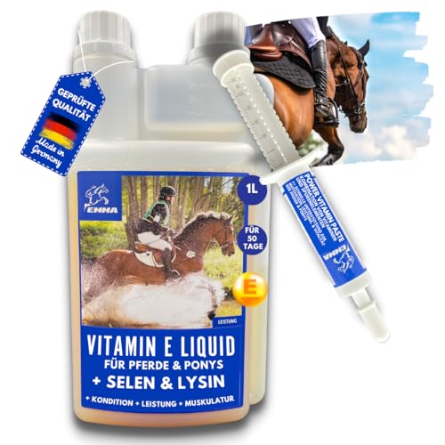 EMMA Vitamin E Pferd Liquid & Vitamin Paste 1L 30ml Selen Pferd I Vitamin E Selen Lysin Pferd I Vitamin E komplex Zusatzfutter Selen komplex I Muskelaufbau Pferd I Mineralfutter Vitamin e hochdosiert von EMMA