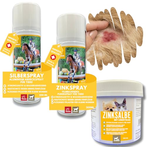 Silberspray Hund + Zinkspray für Tiere + Lebertran Zinksalbe Pferd I Wundspray zum Wundschutz I Silber Spray Wundheilung I Zink Spray Sprühpflaster I Zinksalbe Wundsalbe Wundversorgung 2x200ml 250ml von EMMA