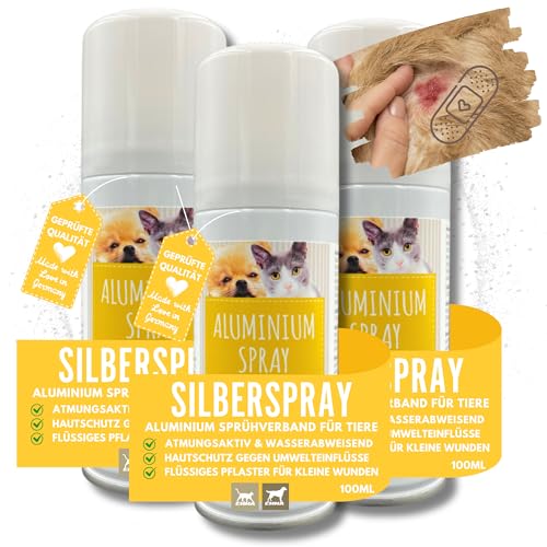 Silberspray Hund Haustiere - Silberspray Pferd Katze für Tiere - Wundspray Hund zur Abdeckung von Wunden - Pflasterspray wasserabweisend - Erste Hilfe Set Hund - 3x100ml - Sprühpflaster Pfotenschutz von EMMA