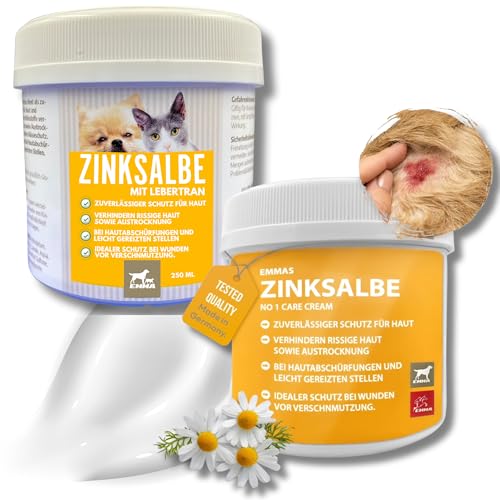 Zinksalbe Pferd Hund Katze + Lebertran Zinksalbe Wundsalbe Wund Creme I Zink Creme Wunde I Ekzem Salbe mit Zink bei Mauke I Wundheil Creme I Wundheilung I Maukesalbe Wund Heilsalbe für Tiere 2x250ml von EMMA