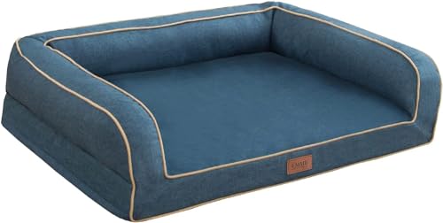 EMME Hundebett Grosse Hunde, 111.8x86.4x25cm, Orthopädisches Hundebett XL, Memory Foam Hundesofa Wasserdicht Hundekissen, Hundekorb für Große Hunde, Hundebett Abwaschbar Mit Rand, Linien Blau von EMME