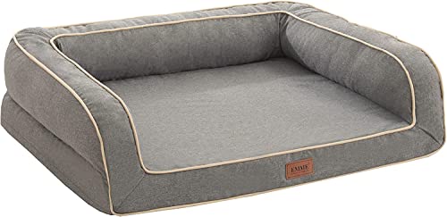 EMME Hundebett Grosse Hunde, 111x86x25cm, Orthopädisches Hundebett XL, Memory Foam Hundesofa Wasserdicht Hundekissen, Hundekorb für Große Hunde, Hundebett Abwaschbar Mit Rand, Linien Grau von EMME